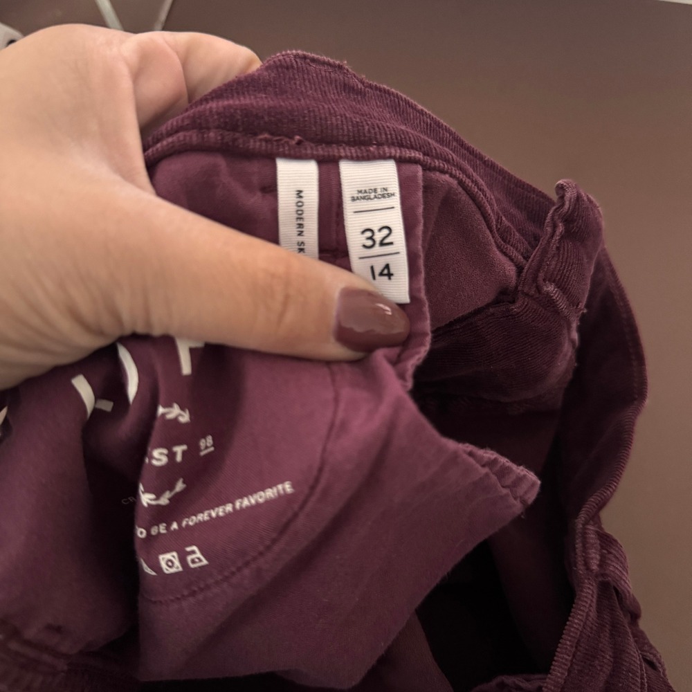 LOFT Womens Burgundy Corduroy‎ Pants Modern Skinny Fit SZ 14 32 - Picture 3 of 3